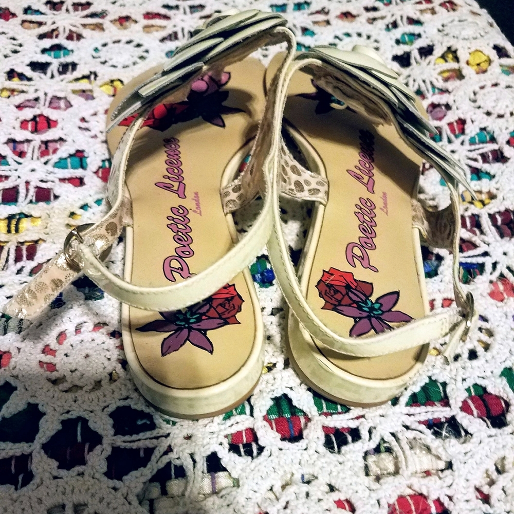 Poetic License "My Haven" Nude Beige Flower Leather Slingback Sandals Flat Shoes - Picture 15 of 15
